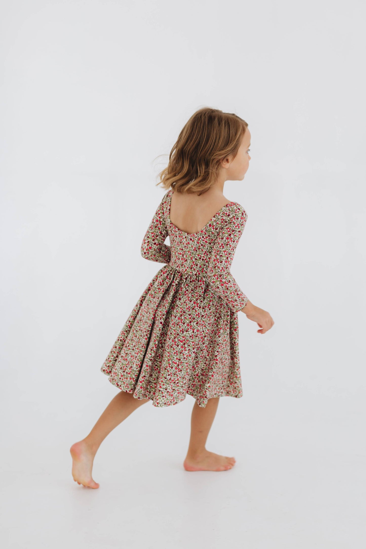 Three-Quarter Sleeve Twirl Dress - Crimson Flora
