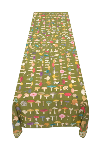 S&B x John Derian Green 'Fungi' Linen Tablecloth