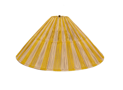 Vintage Ceramic Lamp with Floral Motifs and Striped Woven Lampshade