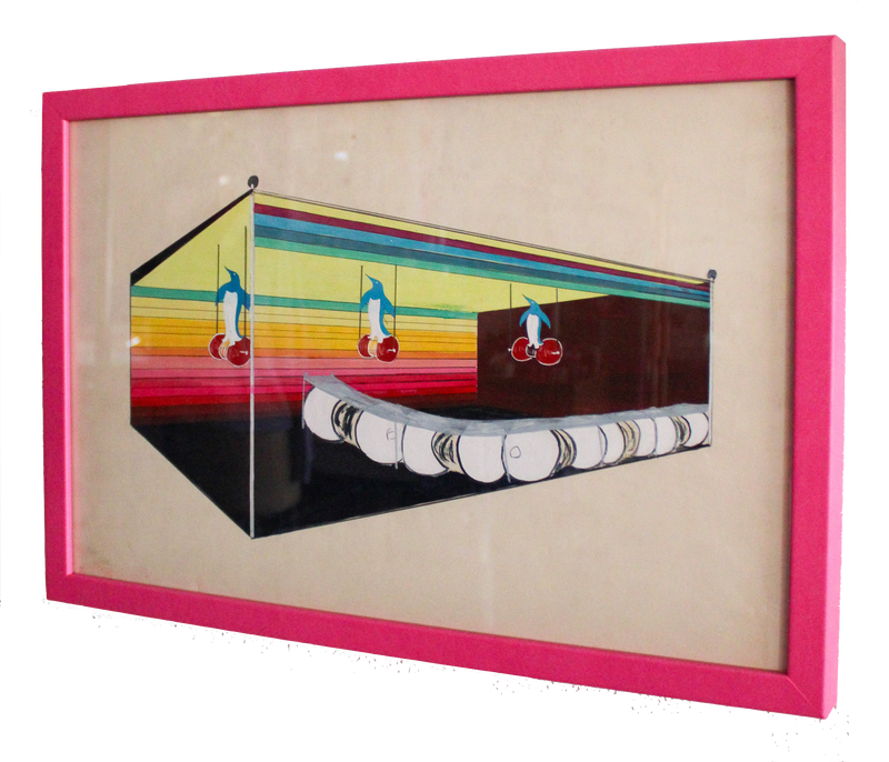 Framed Original 1940 Gouache Painting by Raymonde Delpy “Penguin Wool”