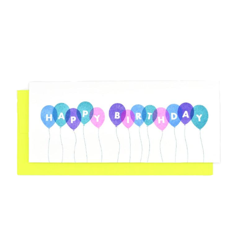 Happy Birthday Balloons Risograph Card