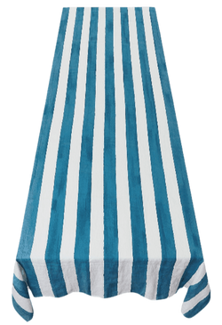 Stripe Linen Tablecloth - Sky Blue