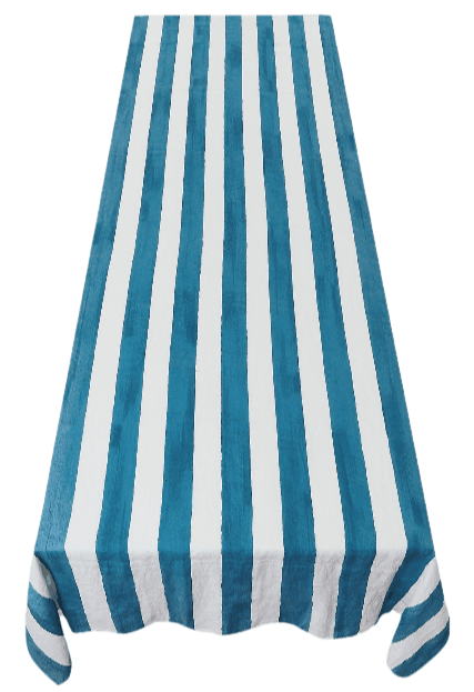 Stripe Linen Tablecloth - Sky Blue