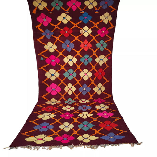 Morrocan Deep Purple Ground Multi Flower Pattern Rug
