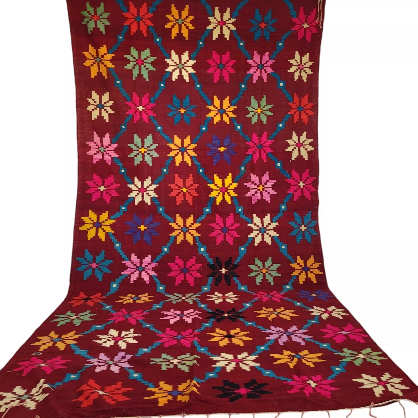 Morrocan Deep Purple Ground Multi Star Blue Pattern Rug