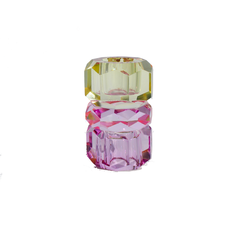 Triple Stacked Crystal Candleholder - Violet/Pink/Butter