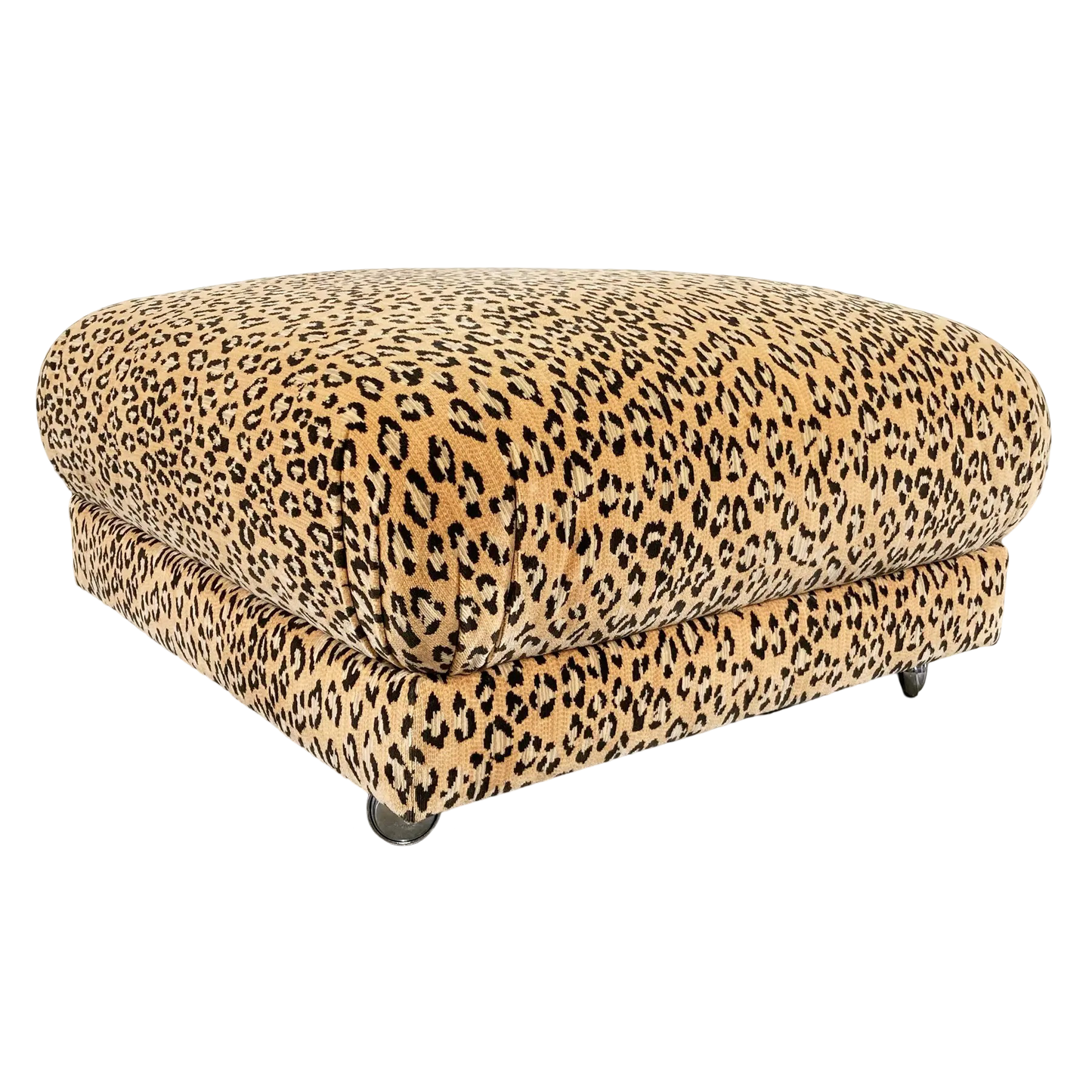 Vintage Velvet Leopard Print Ottoman