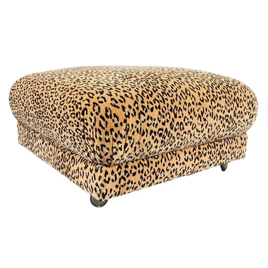 Vintage Velvet Leopard Print Ottoman
