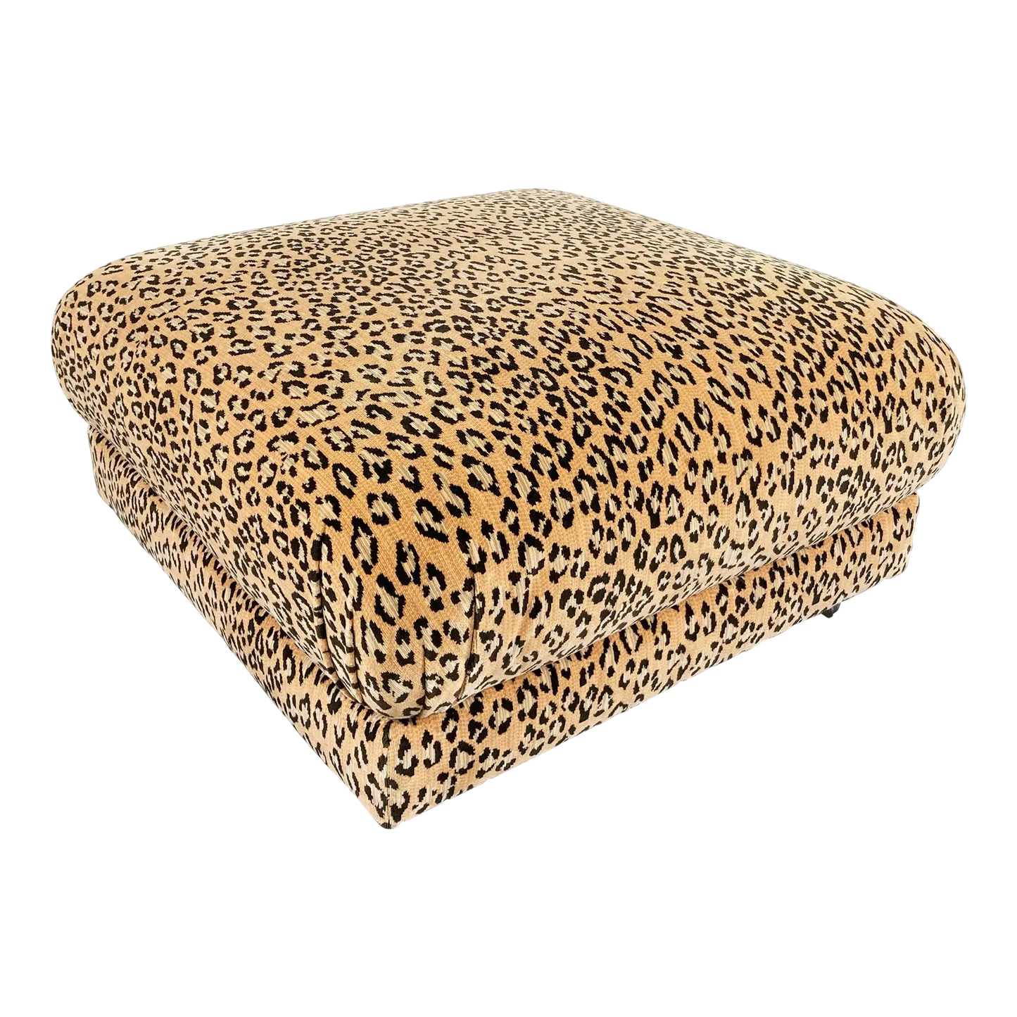 Vintage Velvet Leopard Print Ottoman