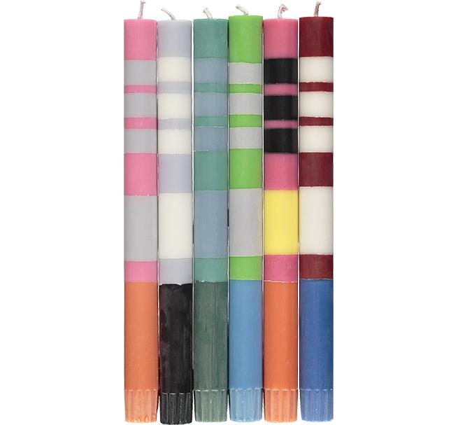 Boxed Set of 6 Taper Candles - Bold Stripe